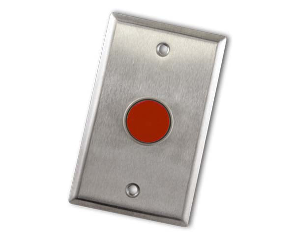 Remote Station Plate, Single Gang Stainless Steel Plate with One Red Panic Button