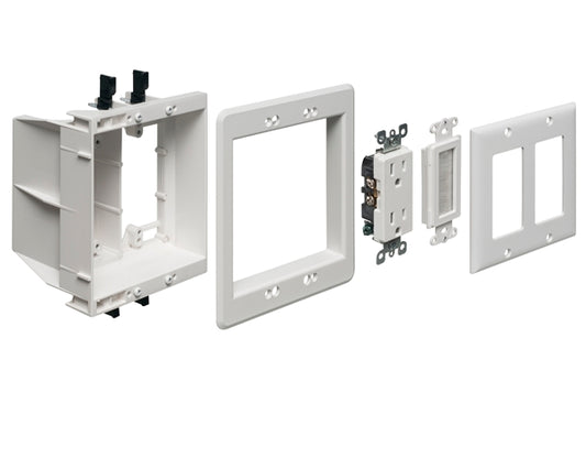 Two-Gang Recessed Power/Low Voltage TV Box Kit w/ Brush Style Entry