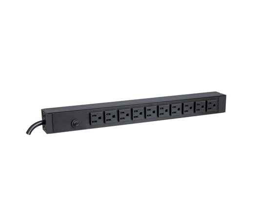 Power Strip - 120v 15A PDU, (10) 5-15R Sockets - Front/Back/Top/Bottom Horizontal, 1U Aluminum Enclosure, 10ft Power Cord - Black - Primus Cable