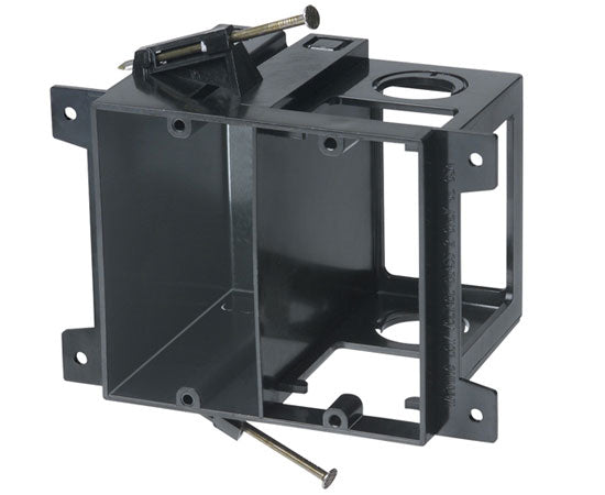 Two Gang Power & Low Voltage Box for New Construction - Black
