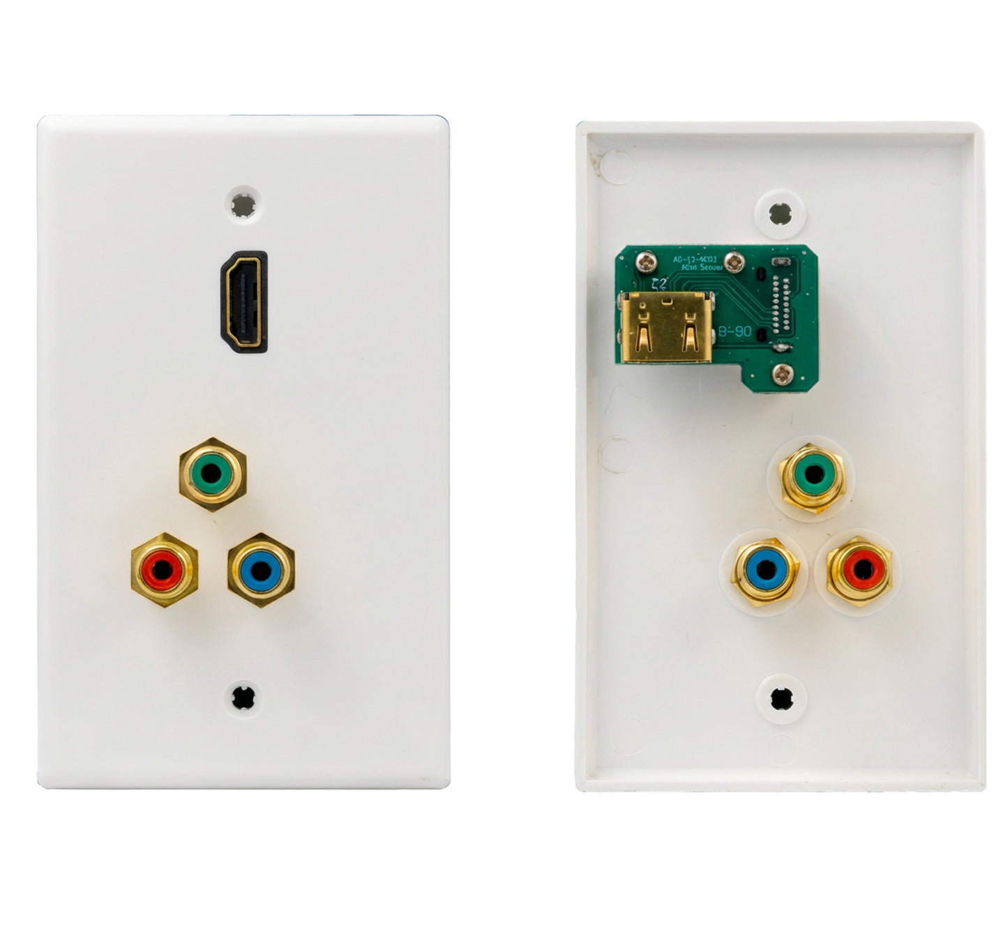 HDMI Wall Plate with 3 RCA Connectors, Gold Plated - White