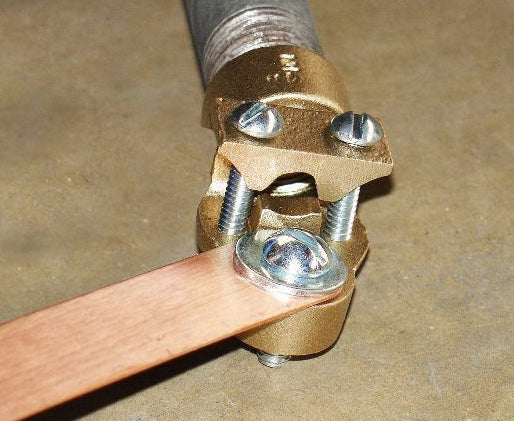 Bronze Casting Grounding Clamp for Pipe with Copper Assembled Strap and Two Screw Hub