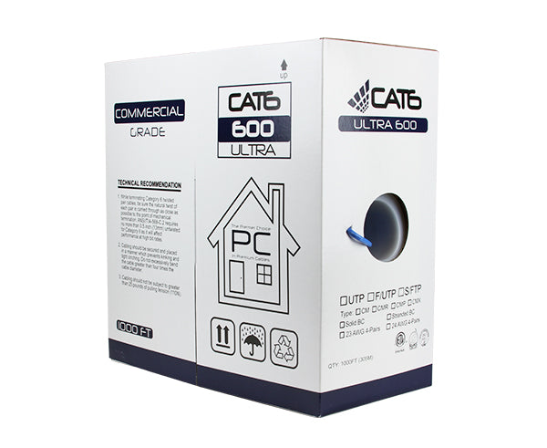 CAT6 Bulk Ethernet Cable, Solid UTP Copper CM, 1000FT Pull Box