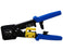 EZ-RJPRO HD Ratchet Wire Crimping Tool - Black, Blue, and Yellow Clamshell View - Primus Cable