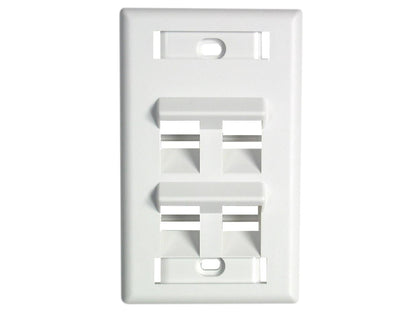Keystone Wall Plate w/ ID Window, Single-Gang, Angled - 1 Port, 2 Port, 4 Port