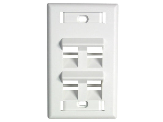 Keystone Wall Plate w/ ID Window, Single-Gang, Angled - 1 Port, 2 Port, 4 Port