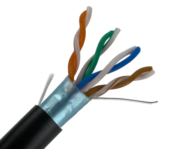 CAT5E Outdoor Bulk Ethernet Cable, Shielded Solid Copper CMR/CMX, 24 AWG 1000FT
