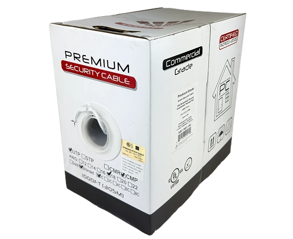 Security Alarm Cable - Plenum (CMP) - 16/2 AWG, CL3P, Stranded (19 Strand), Unshielded, 1000ft Pull Box, White