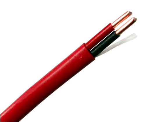 Fire Alarm Cable - FPLR - Unshielded Riser, 14/2 AWG Solid Bare Copper Conductors, Red PVC Jacket, 1000 Feet