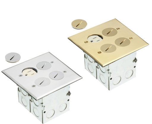 Dual Gang Power Outlet Floor Box - Nickel plated, Brass