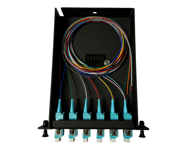 Fiber Splice Cassette - Adapter Plate & Pigtails, Fully Loaded w/12F, LC/UPC, MM OM4, LGX Compatible