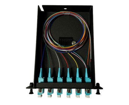 Fiber Splice Cassette - Adapter Plate & Pigtails, Fully Loaded w/12F, LC/UPC, MM OM4, LGX Compatible