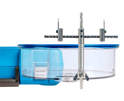Adjustable Round Hole Cutter w/ Vacuum Port, 9" - Close up of hole cutter with bin - Primus Cable