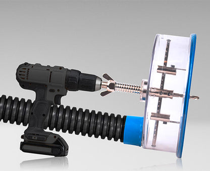 Adjustable Round Hole Cutter w/ Vacuum Port, 9" - Attached to drill and vacuum - Primus Cable