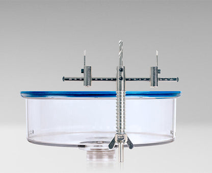 Adjustable Round Hole Cutter w/ Vacuum Port, 9" - Detailed look at drill bit and plastic vacuum bin - Primus Cable