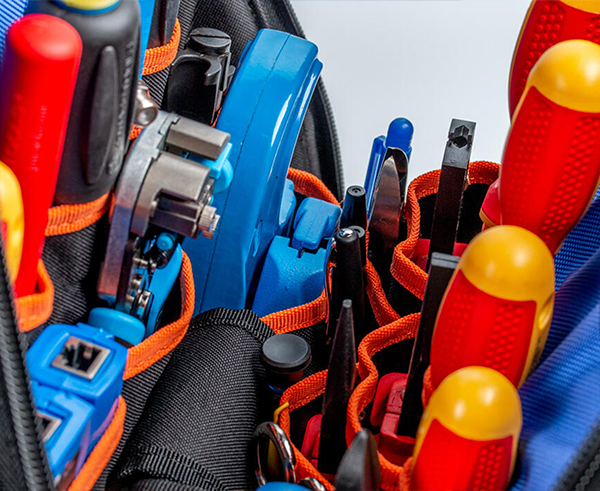Technician's Tool Bag Backpack - image shows how many tools can fit in this sturdy technical backpack - Primus Cable