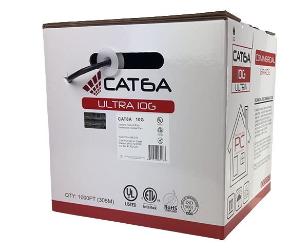 CAT6A Plenum Bulk Ethernet Cable, CMP, Solid 23AWG 1000FT