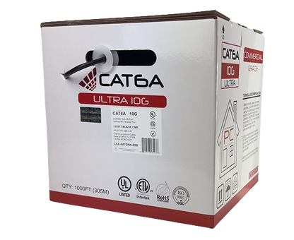 CAT6A Riser Bulk Ethernet Cable, Solid Copper Unshielded UTP CMR, 23AWG 1000FT