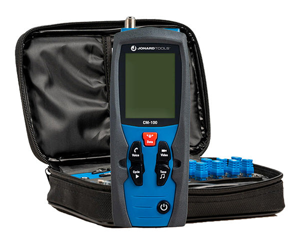 Cable Mapper Pro - Blue tester in front of carrying case - Primus Cable