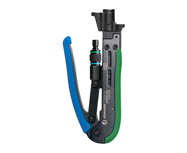 Dual Compression Tool - Short and Long Style F Connectors - Blue, green and black compression design - Primus Cable