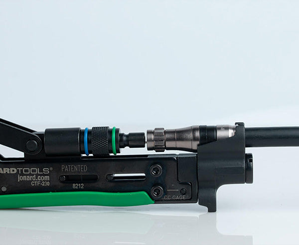 Dual Compression Tool - Short and Long Style F Connectors - Green side of compression tool - Primus Cable