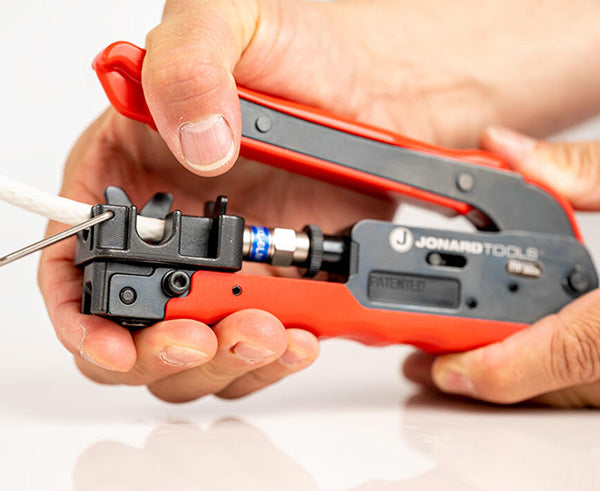 360° Compression Tool for Long RG6, & RG11 Style F Connectors - Red design with comfort grip - Primus Cable Tools