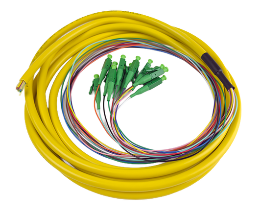 LC/APC, 12 Fiber Single Mode Pigtail, 9/125, Jacketed, 3M