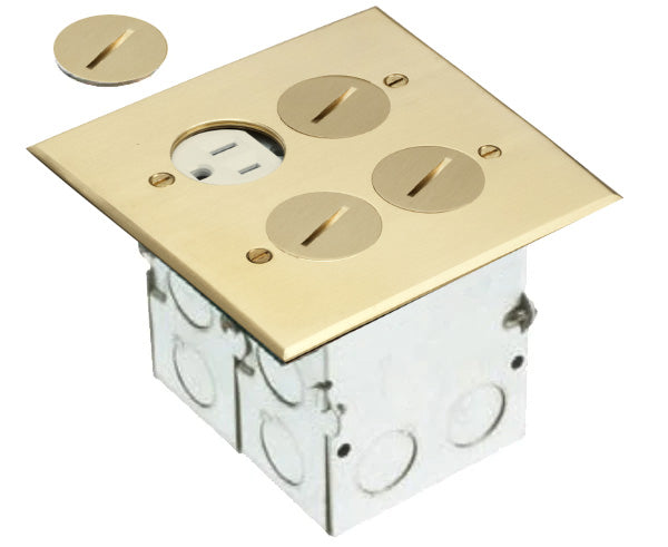 Brass plated Dual Gang Power Outlet Floor Box 
