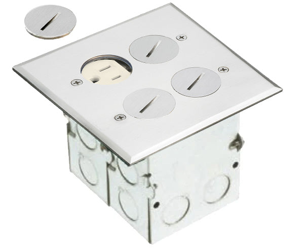 Dual Gang Power Outlet Floor Box - Nickel plated
