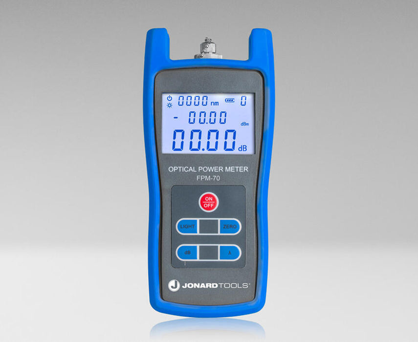 Fiber Optic Power Meter (-70 to +6 dBm) with FC/SC/LC Adapters - Blue and grey front panel - Primus Cable
