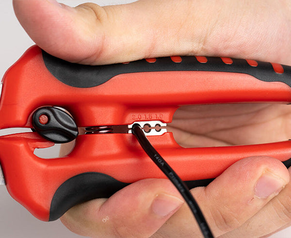 Heavy Duty Scissor with Wire Stripper - Wire stripper in use - Primus Cable
