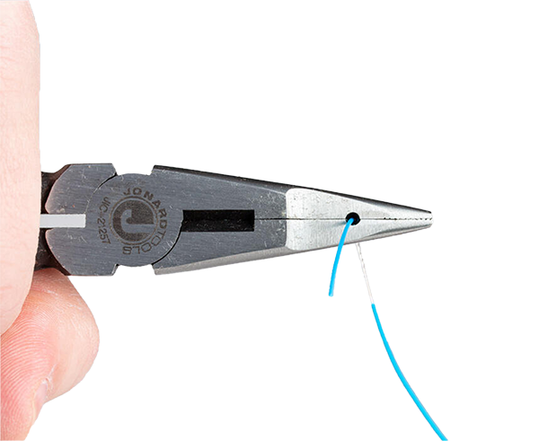 Telecom Long Nose Pliers - Stripping blue wire jacket - Primus Cable