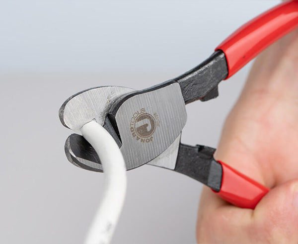 COAX Cable Cutter Steel - Close up of tool in use cutting cable - Primus Cable