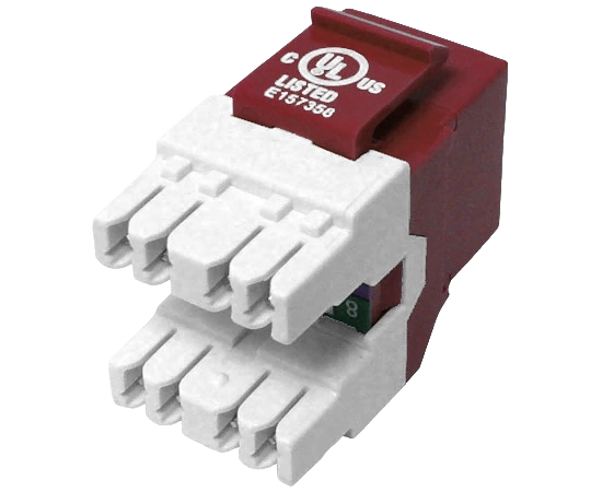 CAT6 MIG+ RJ45 Keystone Jack, Unshielded, Component Rated, High Density - Red