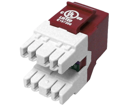 CAT6 MIG+ RJ45 Keystone Jack, Unshielded, Component Rated, High Density - Red