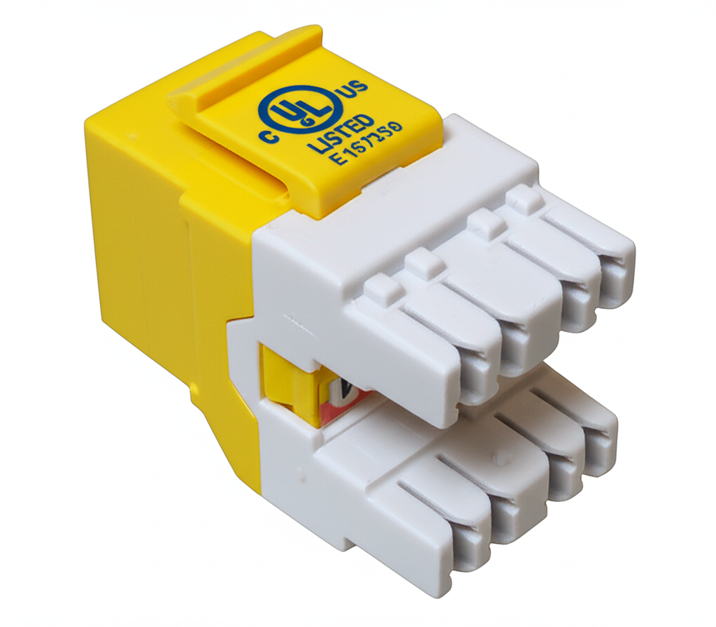 CAT6 MIG+ RJ45 Keystone Jack, Unshielded, Component Rated, High Density - Yellow