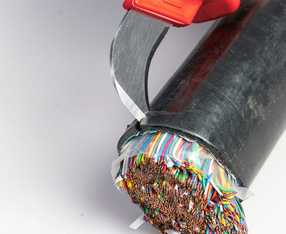 Insulated Cable Sheathing Knife - Knife in use cutting thick cable - Primus Cable