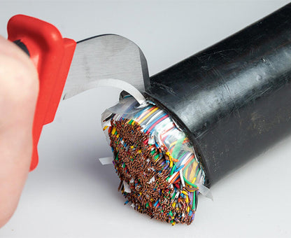Insulated Cable Sheathing Knife - Knife in use cutting huge cable with multiple wires - Primus Cable 