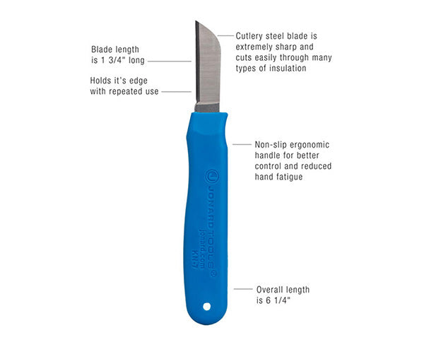 Jonard Ergonomic Cable Splicing Knife - Blue - Primus Cable Hand Tools for Cable Projects