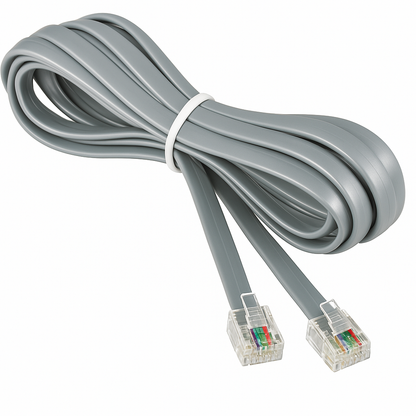 Flat Modular Phone Cord, Silver Satin, RJ12 6P6C, Reverse Wiring (25FT / Voice)