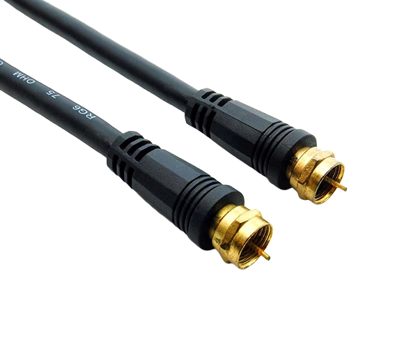 RG6 Patch Cable with Gold-Plated Screw-On F-Type Connector, Available in Lengths Ranging from 3ft to 100ft, Black