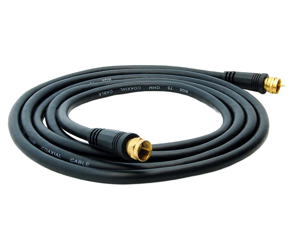 RG6 Patch Cable with Gold-Plated Screw-On F-Type Connector, Available in Lengths Ranging from 3ft to 100ft, Black