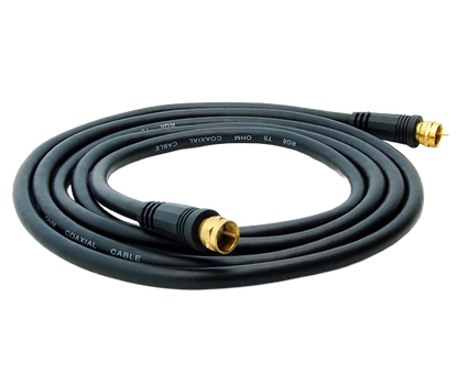 RG6 Patch Cable with Gold-Plated Screw-On F-Type Connector, Available in Lengths Ranging from 3ft to 100ft, Black