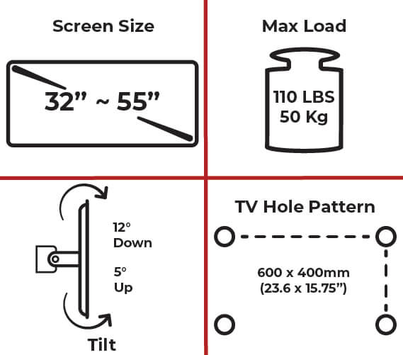 Dual Flat Ceiling TV Mount for LED, LCD, and Plasma TVs, 32" to 55" with Tilt Adjustment