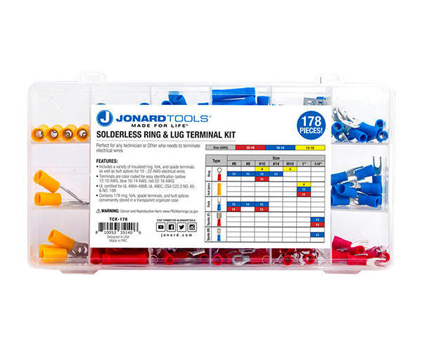 Terminal Loop Kit Solderless Ring and Lug Terminal Kit (178 Pcs) | Primus Cable | Tools