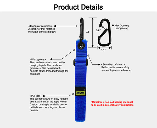 1" Wide Tape Holder with Carabiner - Diagram
