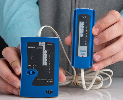 16 Piece Security & Alarm Tool Kit+ - Modular cable tester in use - Primus Cable