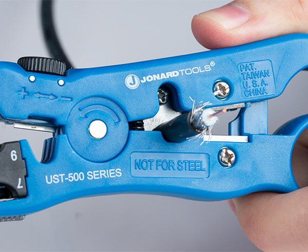 16 Piece Security & Alarm Tool Kit+ - Blue tool being used on cable to cut - Primus Cable