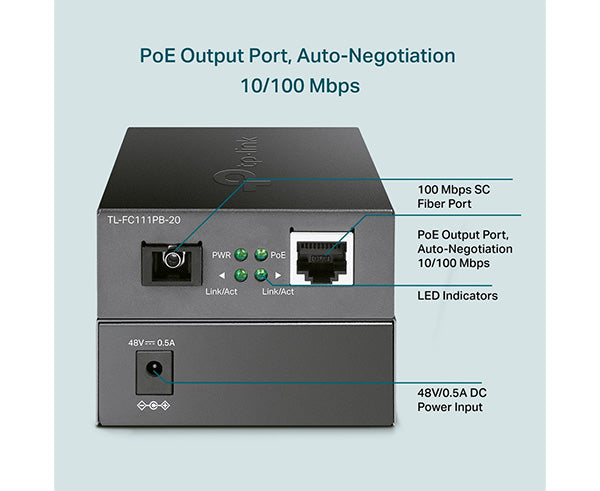10/100Mbps WDM Media Converter with 1-Port PoE