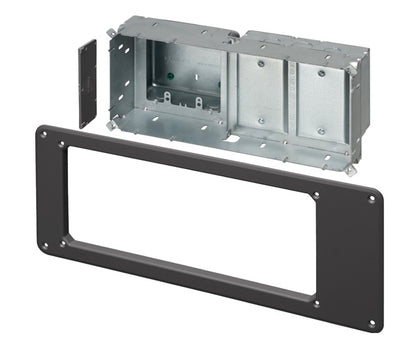 4-Gang Recessed Steel TV Box™ Multi Gang Power & Low Voltage Electrical Box ™ with Black trim plate